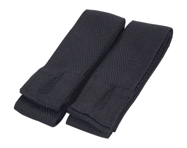 Black changeable apron straps with a textured finish, designed for workwear use. The image includes a branding logo.