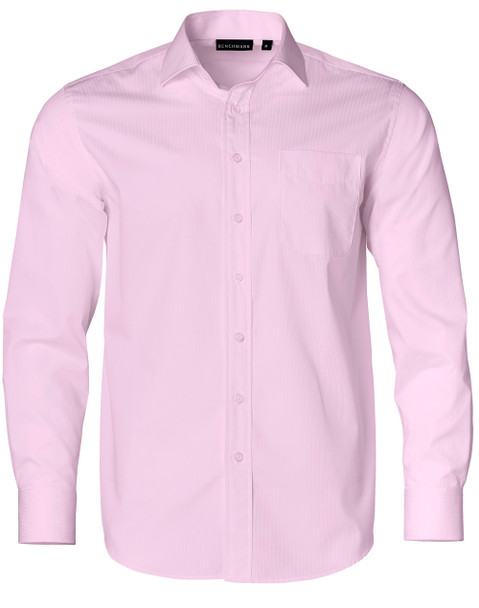 Soft Pink - Front - M7110L - Men's Dobby Striped Taped L/S Shirt Soft Pink - Front - M7110L - Men's Dobby Striped Taped L/S Shirt