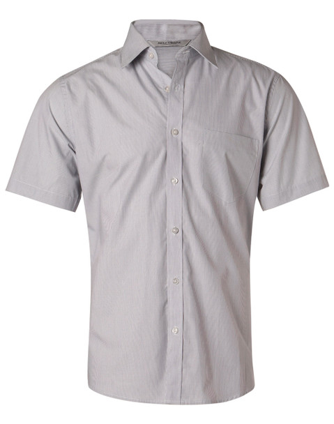 Silver Grey - Front - M7211 - Men's Fine Stripe S/S Shirt Silver Grey - Front - M7211 - Men's Fine Stripe S/S Shirt