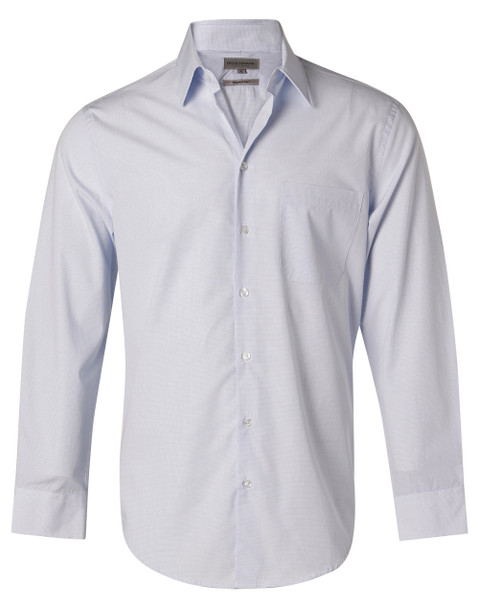 Pale Blue - Front - M7360L - Men's Mini Check L/S Shirt Pale Blue - Front - M7360L - Men's Mini Check L/S Shirt