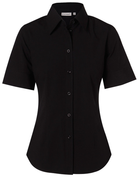 Black - Front - M8020S - Women's Cotton/Poly Stretch S/S Shirt