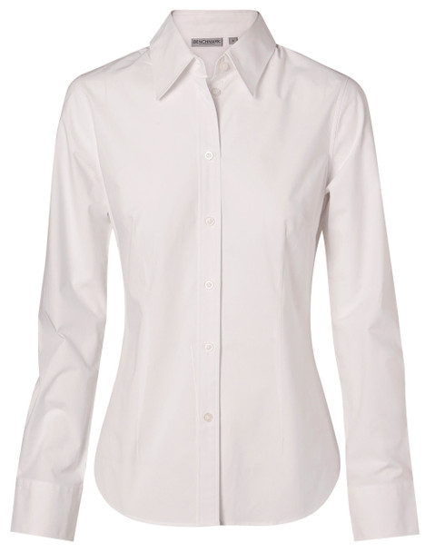 White - Front - M8030L - Women's Fine Twill L/S Shirt White - Front - M8030L - Women's Fine Twill L/S Shirt