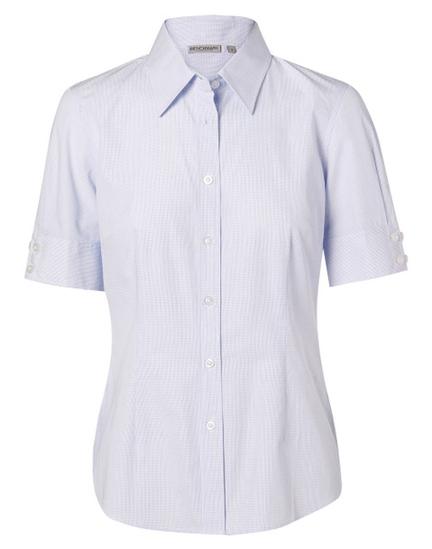 Pale Blue - Front - M8360S - Women's Mini Check S/S Shirt