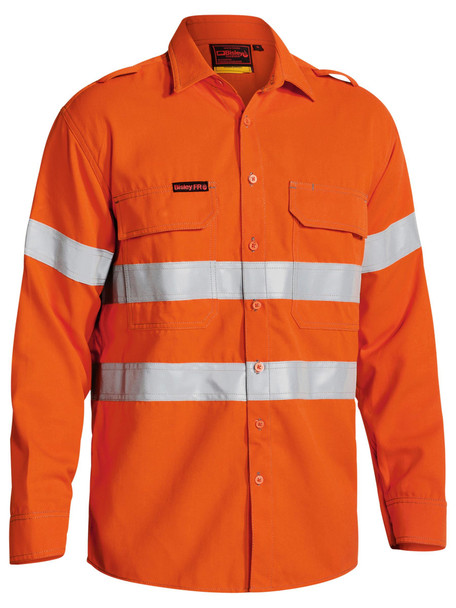 Orange - Front - BS8081T - TenCate Tecasafe Plus 700 Taped Hi Vis FR Vented Shirt