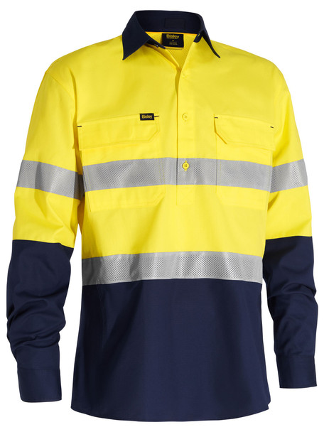 Yellow / Navy - Front - BSC6415T - X Airflow Closed Front Taped Hi Vis Ripstop Shirt