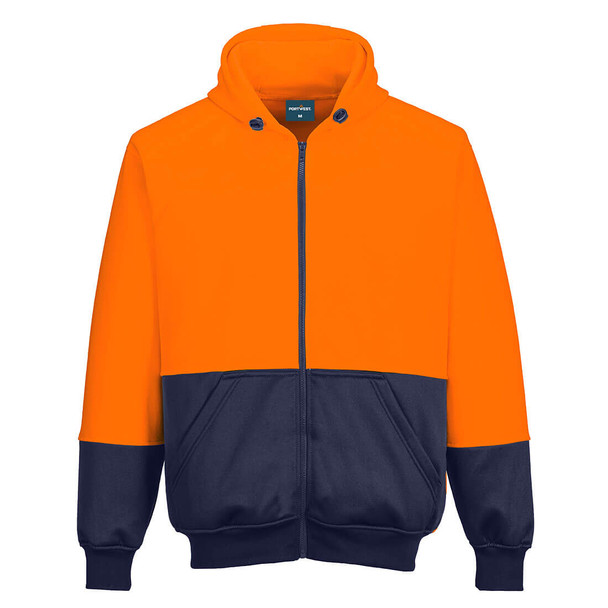 Orange / Navy - Front - B327 - Hi-Vis Contrast Zipped Class D Hoodie