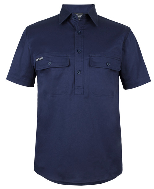 Navy - Front - 6WKCS - JB's S/S 150G Stretch Close Front Work Shirt