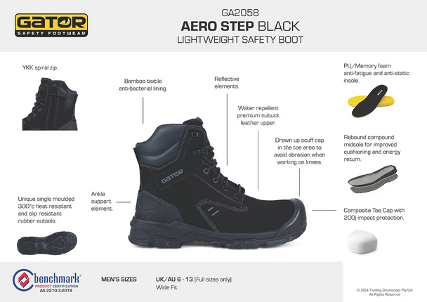Gator Safety Aero Step Work Boots - Black Gator Safety Aero Step Work Boots - Black