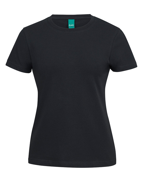 Black - Front - 1STS1 - C of C Ladies Cotton S/S Stretch Tee