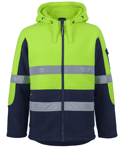 Lime / Navy - Front - 6DLZ - JB's HV D+N 450G Full Zip Shepherd Hoodie