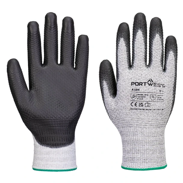 Grey / Black - Front - A124 - Grip 13 PU Diamond Knit Glove (Pk12)