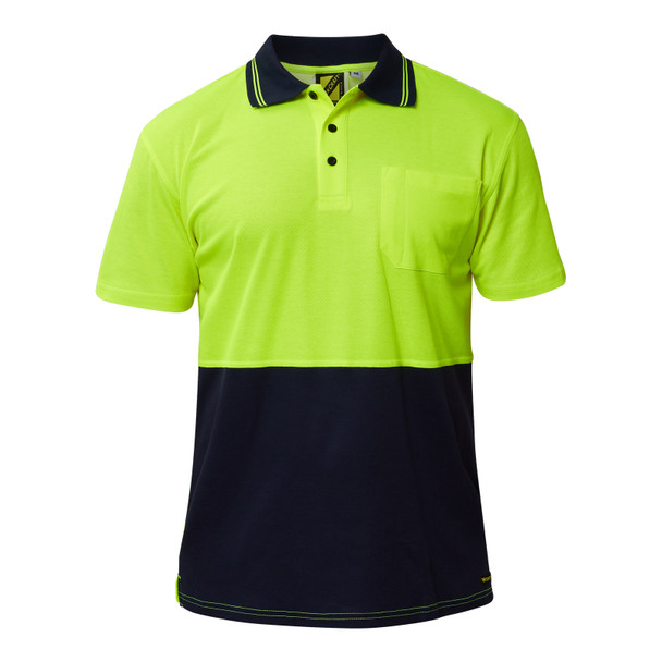 Navy / Yellow - Front - WSP401 - Hi Vis Two Tone S/S Polo Cb