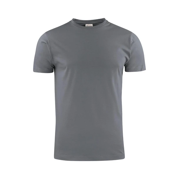 A grey men's t-shirt with a round neck and short sleeves. The shirt features a logo on the tag.