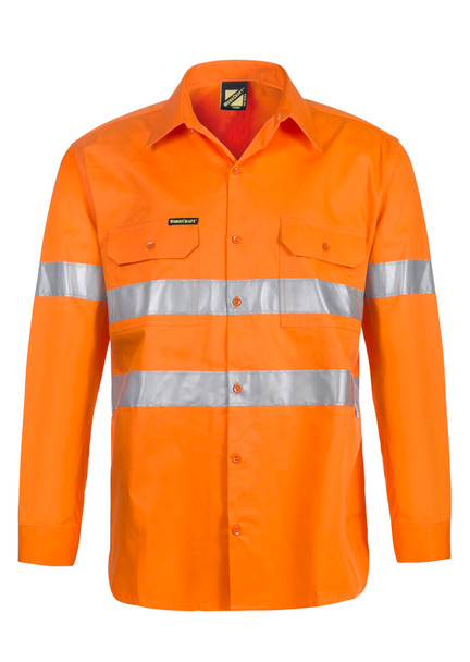 Orange - Front - WS4131 - Cotton Shirt With Csr Tape
