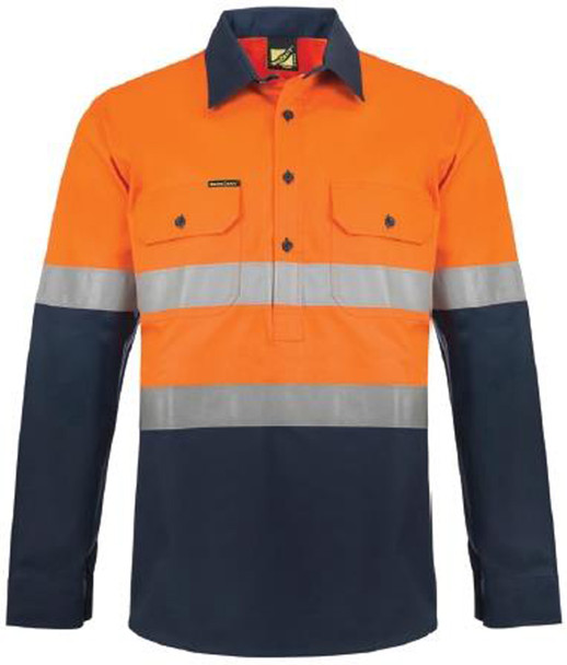 Orange / Navy - Front - WS6031 - Hybrid Shirt With Csr Tape