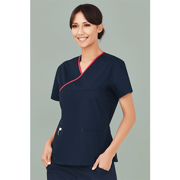 H10722 - Ladies Contrast Crossover Scrubs Top Display