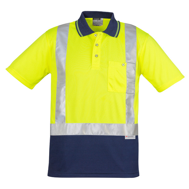 Yellow / Navy - Front - ZH233 - Mens Hi Vis Spliced Polo - Short Sleeve Shoulder Taped - Syzmik