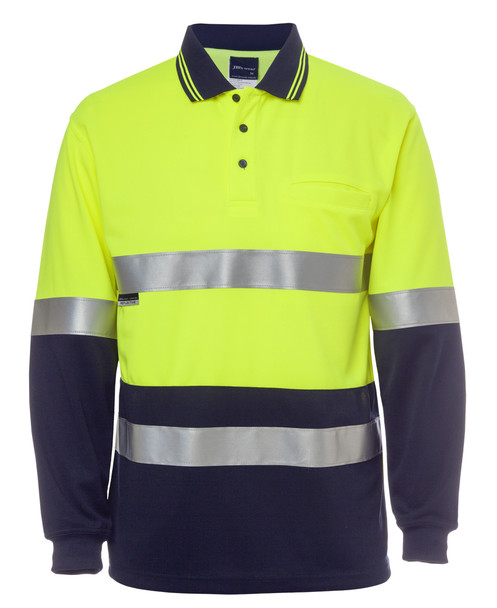 Lime / Navy - Front - 6HMCB - JB's HV L/S (D+N) COTTON BACK POLO