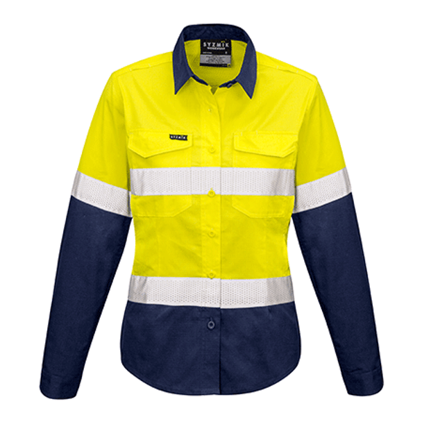 ZW720 - Womens Rugged Cooling Taped Hi Vis Spliced Shirt Yellow/Navy