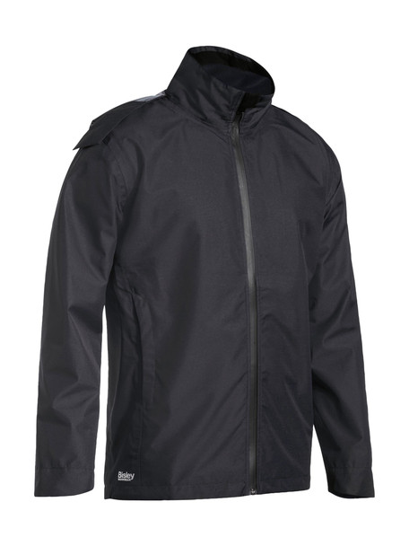 Black - Front - BJ6926 - Lightweight Ripstop Rain Jacket with Concealed Hood