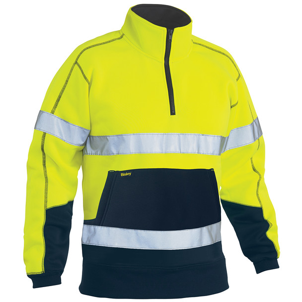 Yellow / Navy - Front - BK6989T - Taped Hi Vis 1/4 Zip Fleece Pullover - Bisley Workwear