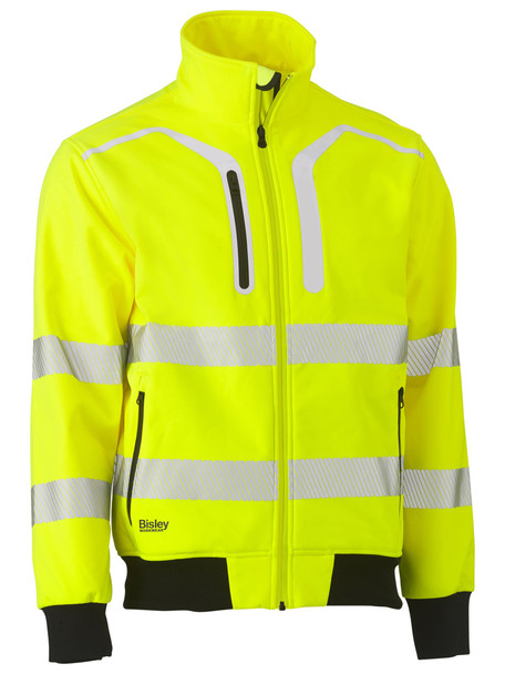 Yellow - Front - BJ6979T - Taped Hi Vis Soft Shell Bomber Jacket