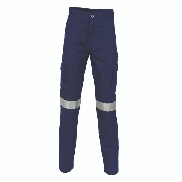 Navy - Front - 3319 - Cttn Drill Cargo Pants R/Tape