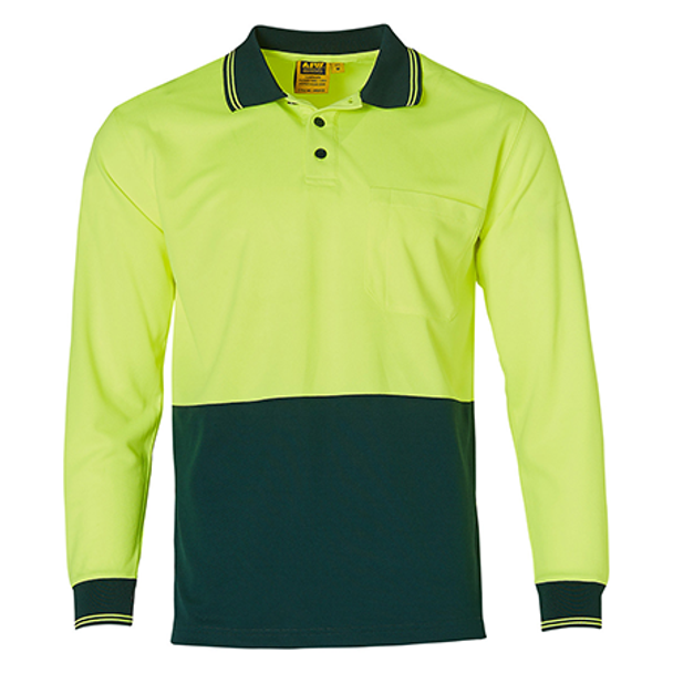 Fluoro Yellow-Bottle Green - SW05CD High Visibility Long Sleeve Polo Fluoro Yellow-Bottle Green - SW05CD High Visibility Long Sleeve Polo