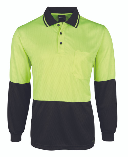 Lime / Black - Front - 6HJNL - JB's HV 4602.1 L/S Jacquard Polo