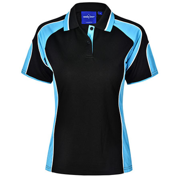 E-PS62 - Ladies Alliance Polo - Black-Aqua E-PS62 - Ladies Alliance Polo - Black-Aqua