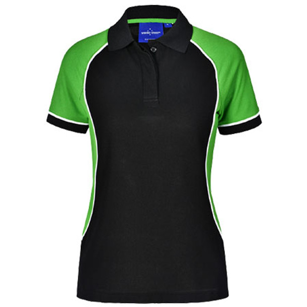 E-PS78 - Ladies Arena Polo - Black-Green-White E-PS78 - Ladies Arena Polo - Black-Green-White