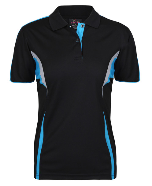 Black / Aqua / Grey - Front - 7COP1 - PODIUM LADIES COOL POLO