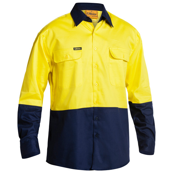 Yellow / Navy - Front - BS6267 - Hi Vis Drill Shirt - 2 Tone Long Sleeve - Bisley Workwear