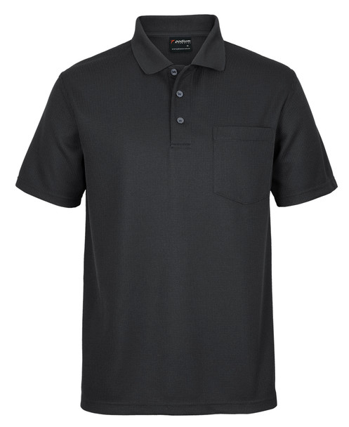 Black - Front - 7WPP - Podium Waffle Pocket Polo -S