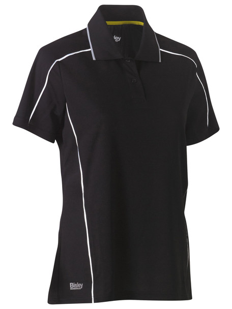 Black - Front - BKL1425 - Women's Cool Mesh Polo with Reflective Piping