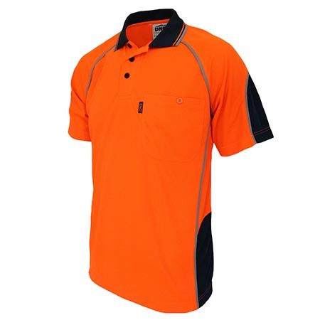 Orange-Navy - 3569 Hi-Vis Semicircle-Piping Polo - DNC Workwear