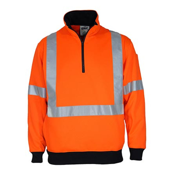 Orange - 3933 Hi-Vis 1/2 Zip X Back Fleecy Jumper - DNC Workwear