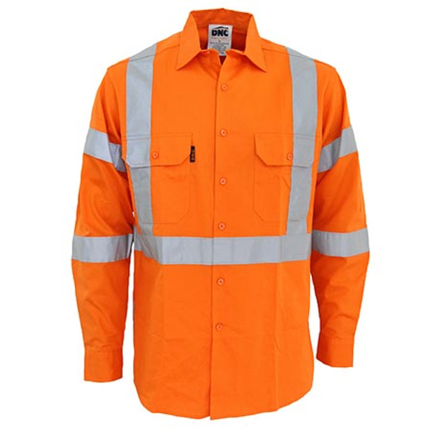 Orange - 3545 Hi-Vis 3 way vented X back Biomotion taped shirt - DNC Workwear