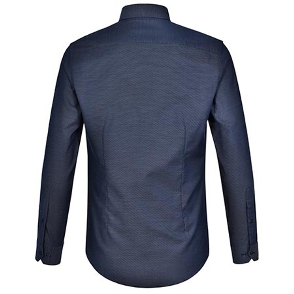 M7400L - Mens Ascot L/S Dot Jacquard Stretch Shirt - Navy Back M7400L - Mens Ascot L/S Dot Jacquard Stretch Shirt - Navy Back