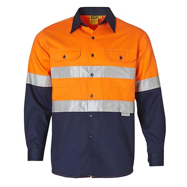 Orange-Navy - SW68 Mens Long Sleeve Taped Safety Shirt - Winning Spirit Orange-Navy - SW68 Mens Long Sleeve Taped Safety Shirt - Winning Spirit