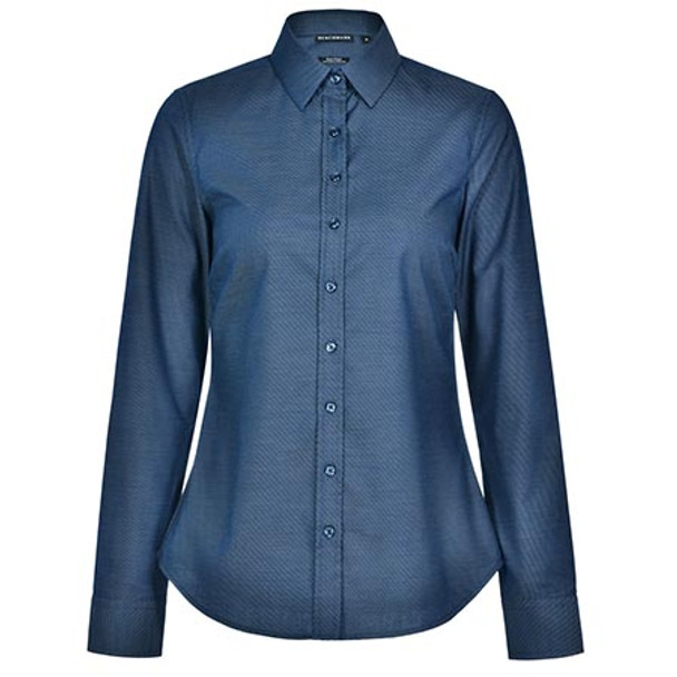 Ocean Blue - M8400L Ladies Ascot Dot Jacquard Long Sleeve Stretch Shirt - Winning Spirit Ocean Blue - M8400L Ladies Ascot Dot Jacquard Long Sleeve Stretch Shirt - Winning Spirit