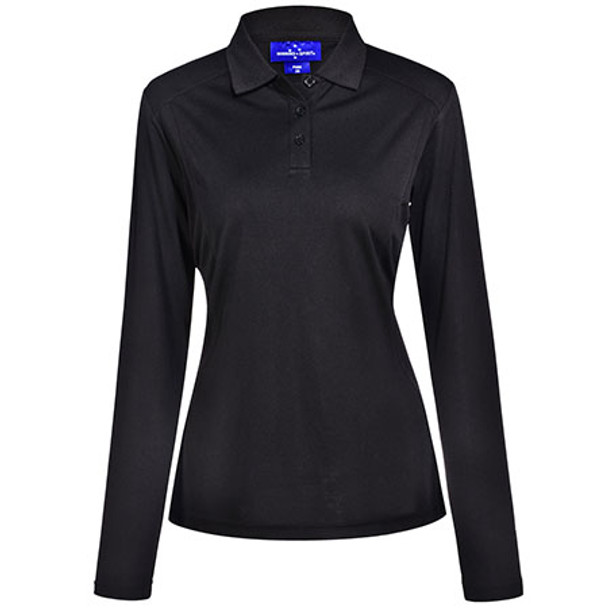 Black - E-PS90 Ladies Lucky Bamboo L/S Polo - Winning Spirit