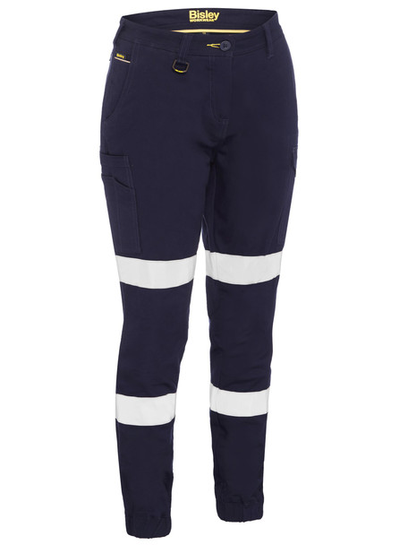 Navy - Front - BPL6028T - Women's Taped Cotton Cargo Cuffed Pants
