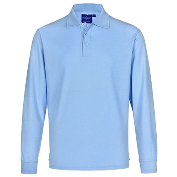 Sky Blue - PS12 Unisex Traditional Poly/Cotton Pique Long Sleeve Polo - Winning Spirit Sky Blue - PS12 Unisex Traditional Poly/Cotton Pique Long Sleeve Polo - Winning Spirit