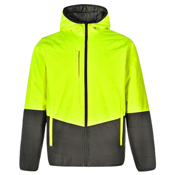Yellow-Ash - SW80 Unisex Hi Vis Modern Styling Hooded Puffer Jacket - Australian Industrial Wear Yellow-Ash - SW80 Unisex Hi Vis Modern Styling Hooded Puffer Jacket - Australian Industrial Wear