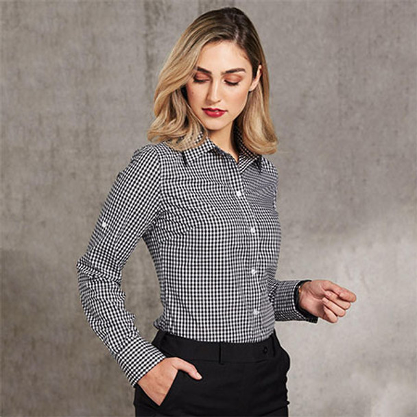 M8300L Ladies Gingham Check L/S Shirt w/ Roll-Up Tab Sleeve - Benchmark M8300L Ladies Gingham Check L/S Shirt w/ Roll-Up Tab Sleeve - Benchmark