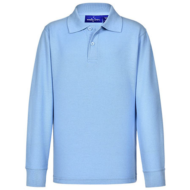 Sky Blue - PS12K Kids Traditional Poly/Cotton Pique Knit L/S Polo - Winning Spirit Sky Blue - PS12K Kids Traditional Poly/Cotton Pique Knit L/S Polo - Winning Spirit
