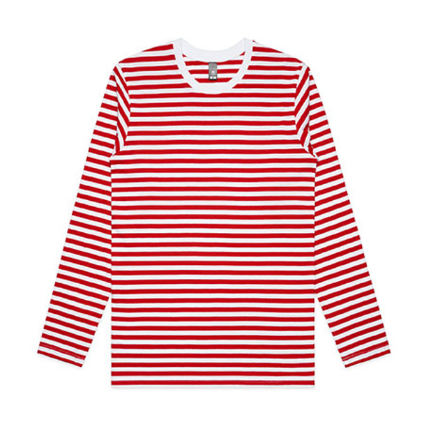 White-Red - 5031 Mens Match Stripe Long Sleeve Tee - AS Colour