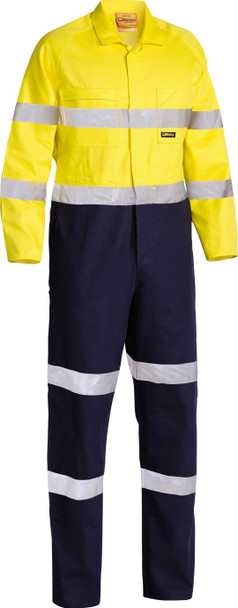 Yellow / Navy - Front - BC6357T - Taped Hi Vis Drill Coverall