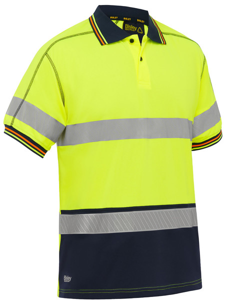 Yellow / Navy - Front - BK1219T - Taped Hi Vis Polyester Mesh Polo
